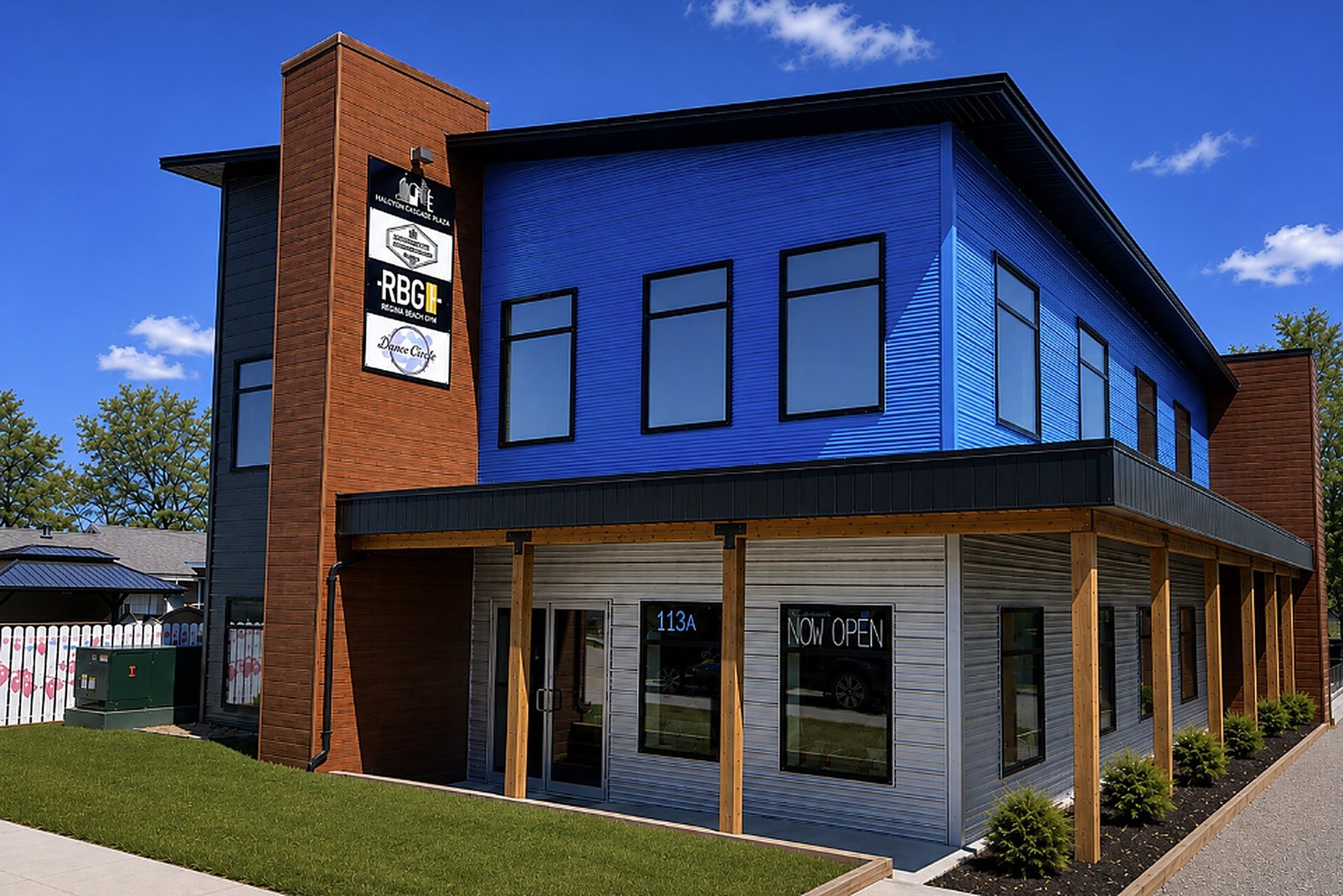 Halcyon Cascade Plaza, a two-storey mixed-use commercial building in Regina Beach, Saskatchewan