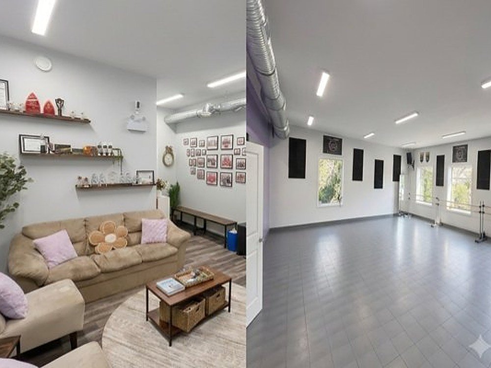 Dance Invasion — parent lounge and studio floor, Regina Beach